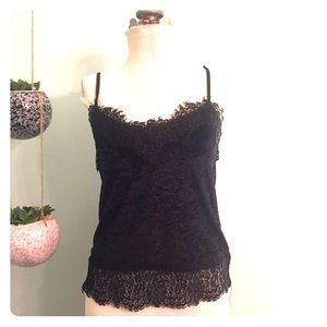 Velvet Camisole with Lace Trim